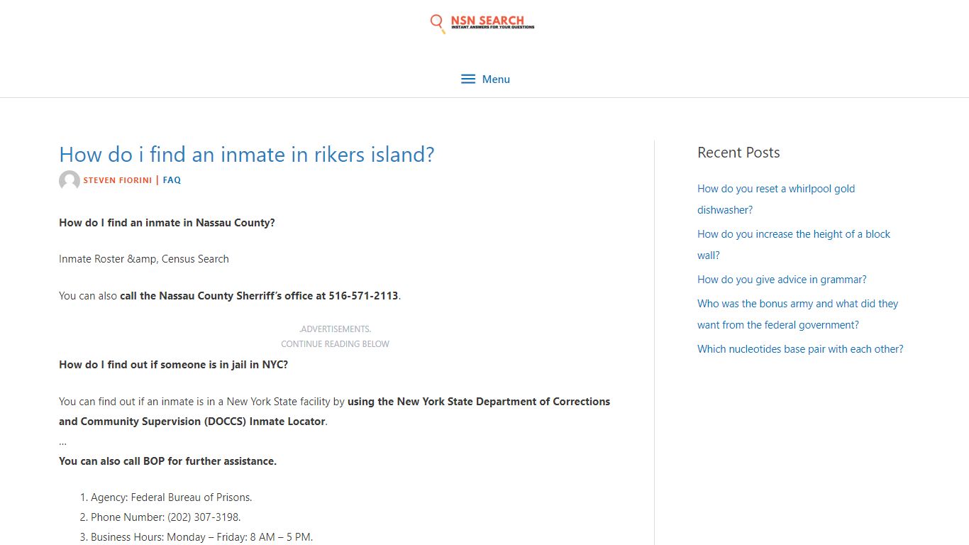 How do i find an inmate in rikers island? - NSN search