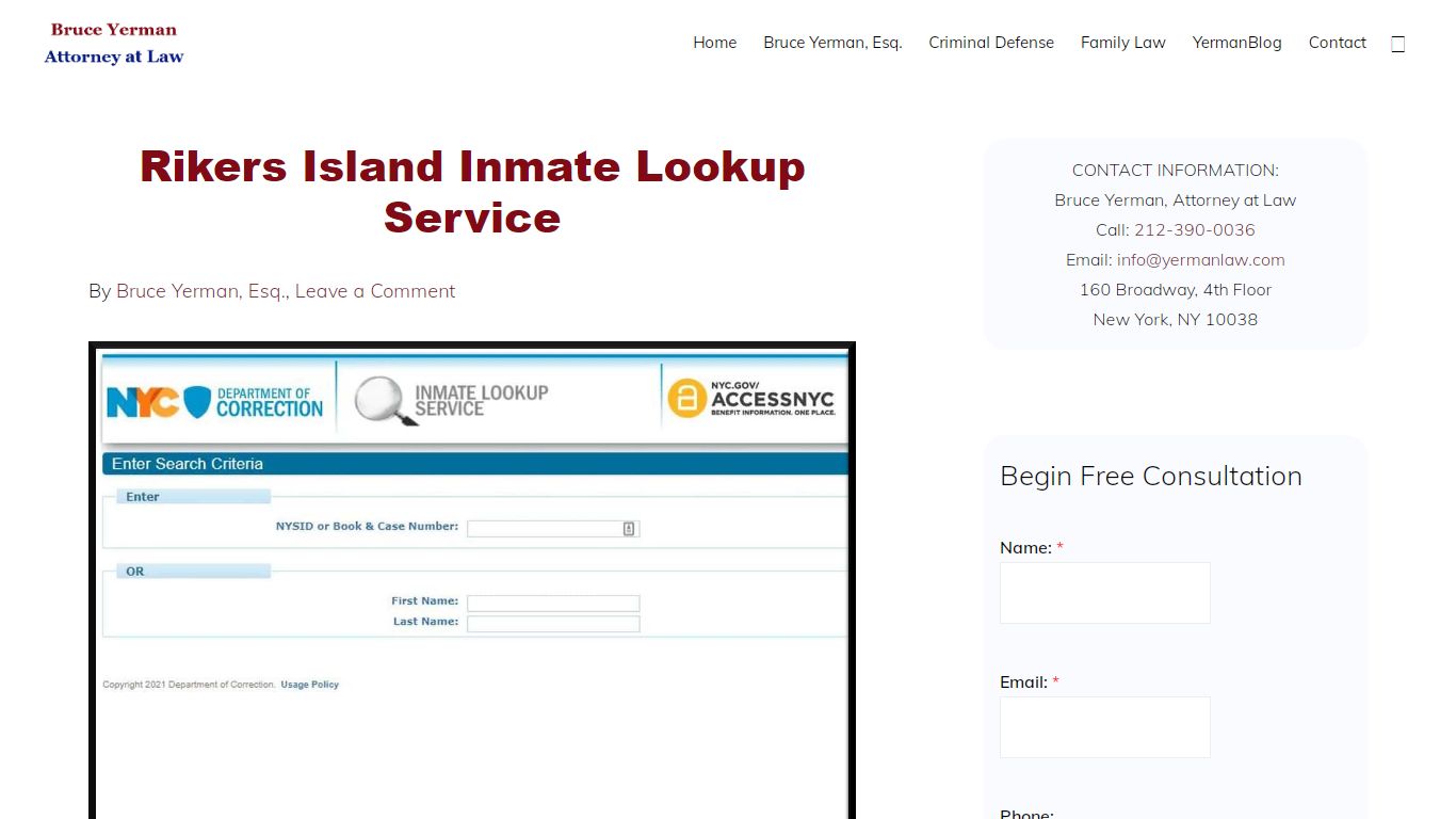 Rikers Island Inmate Lookup Service | Yermanlaw.com